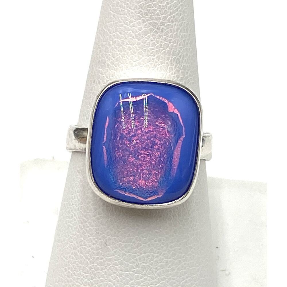 925 Artisan Sterling Silver Ring Dichroic Glass Center Stone 8.5